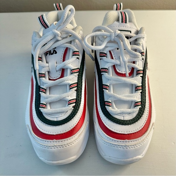 Youth Fila Ray Classic White Sneaker with Blue and Res Trim Size 3 - Picture 2 of 6